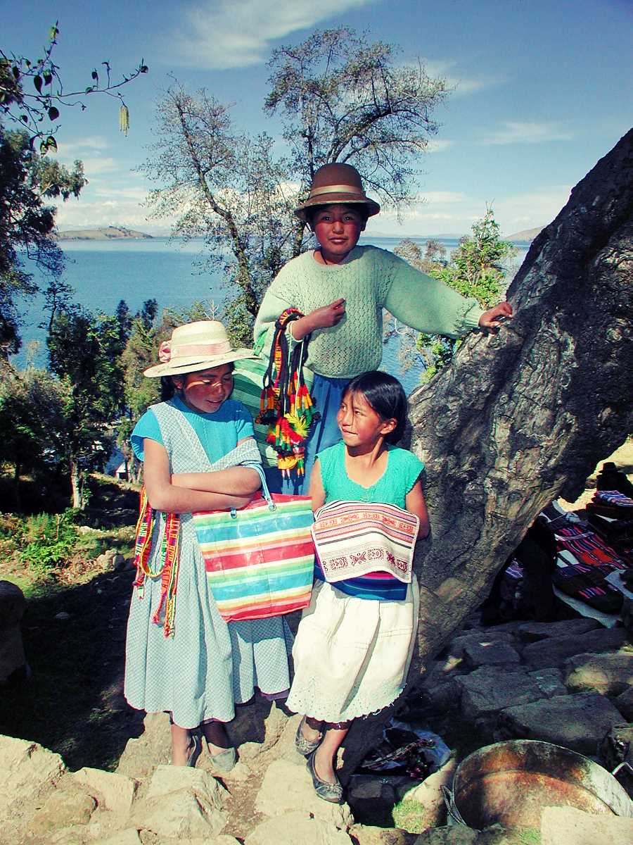 Three Children. Isla del Sol, Lake Titicaca, Bolivia