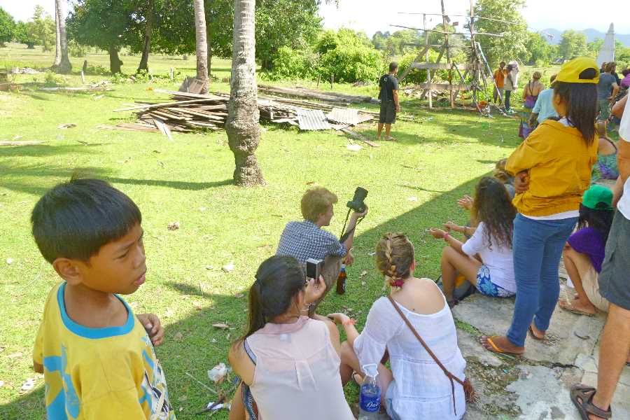 Tourists and islanders wait for lift off
