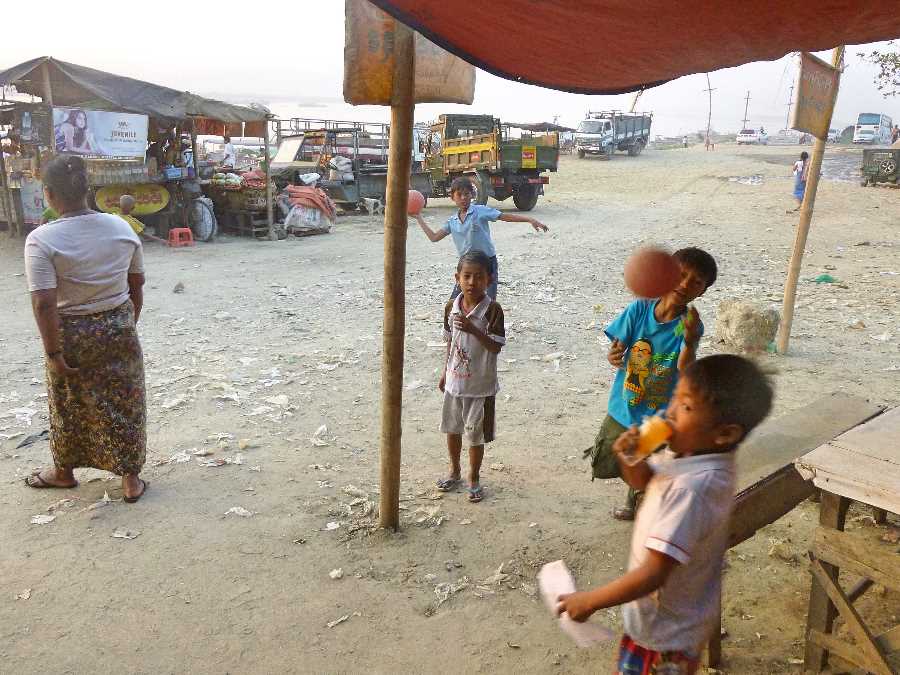 Children playing with a football in Mandalay