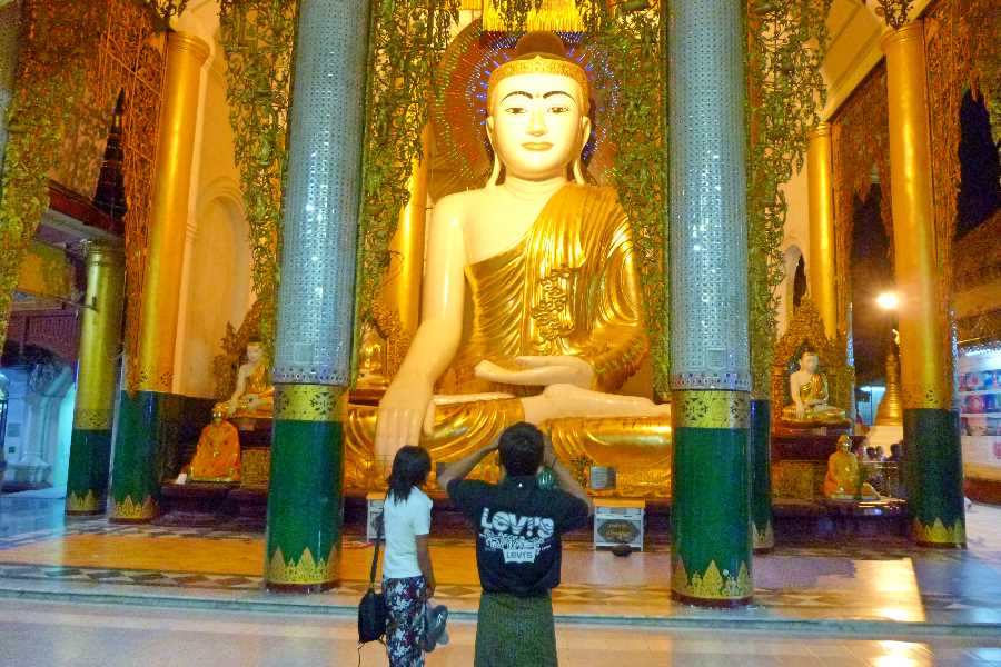 The Shwedagon Pagoda houses a casket containing eight hairs from the Buddha