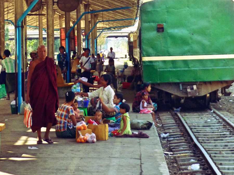 Monk at Yangon Circle Line Train Station. Myanmar