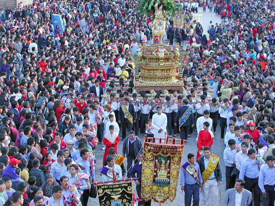 The Plaza de Armas, Cusco’s central and historic square, filled quickly with people on Corpus Christi