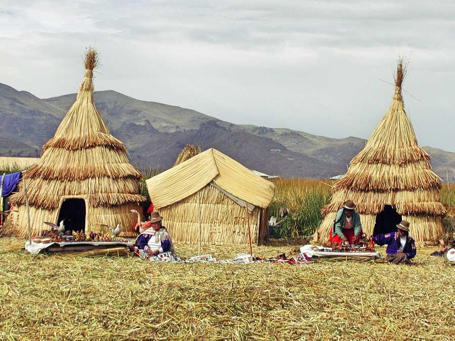 On an island made of reeds in Lake Titicaca