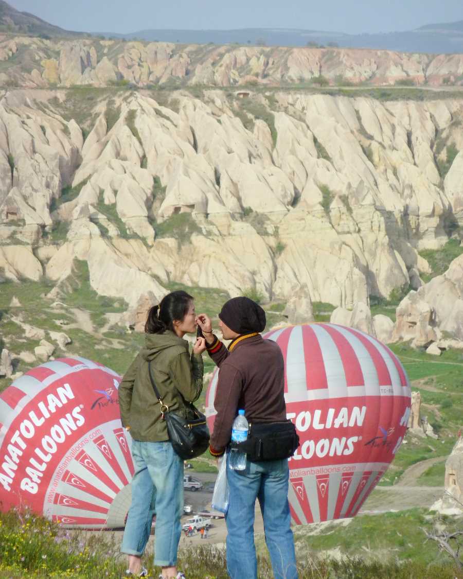 Tourists can take a balloon flight over the Cappadocian landscape
