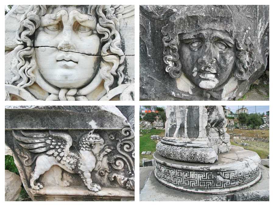 Close ups of features of the Apollo Temple