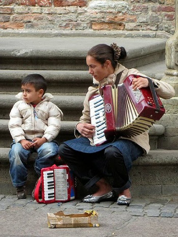 A mother and son street performer team in Gdansk, Poland.