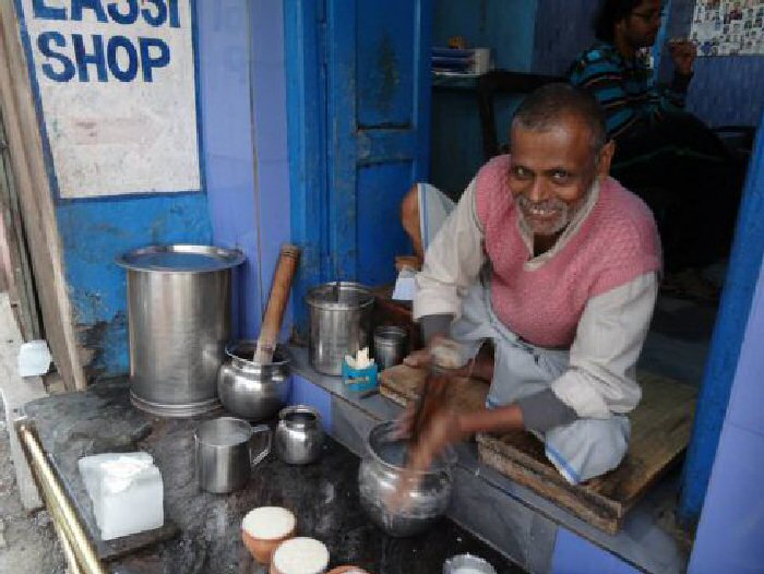 It was a thrill to watch this man make the lassi drinks as he ground up and mixed in the toppings by hand.
