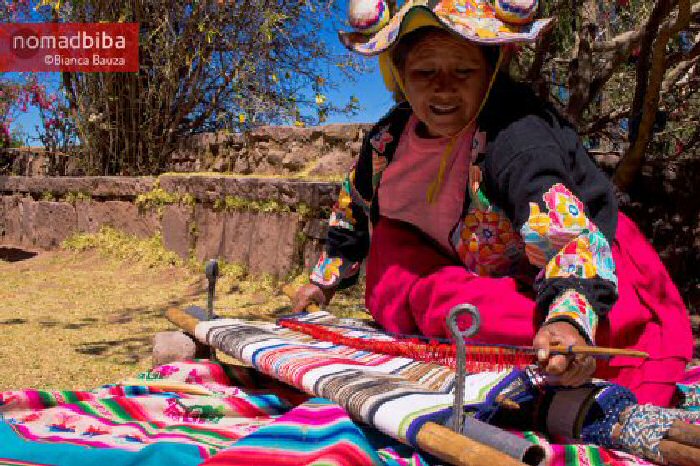 Women in Capachica, a peninsula on the Peruvian side of Lake Titicaca, weave beautiful and colourful textiles.