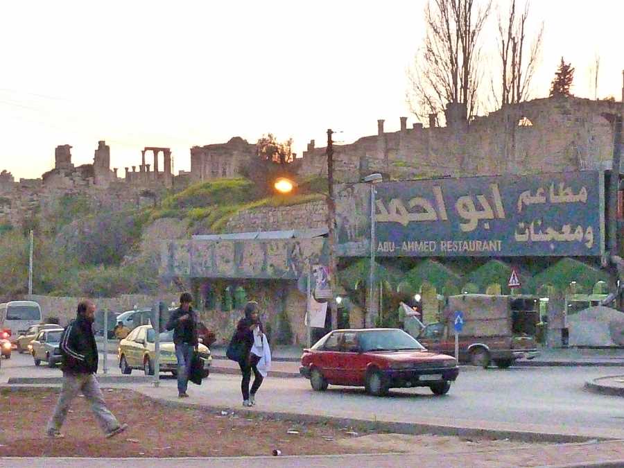 The main road of Jerash separates the new city from the ancient Roman city of Gerasa