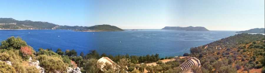 The winding coastal road along the cliffs to Kaş is typical of a bus journey to the Mediterranean resorts