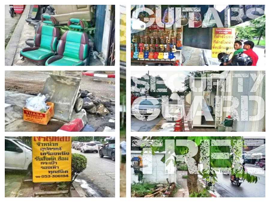 Some things blocking the pavement in Thailand